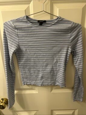 Forever 21 Pale Blue & White Striped Long Sleeve Top